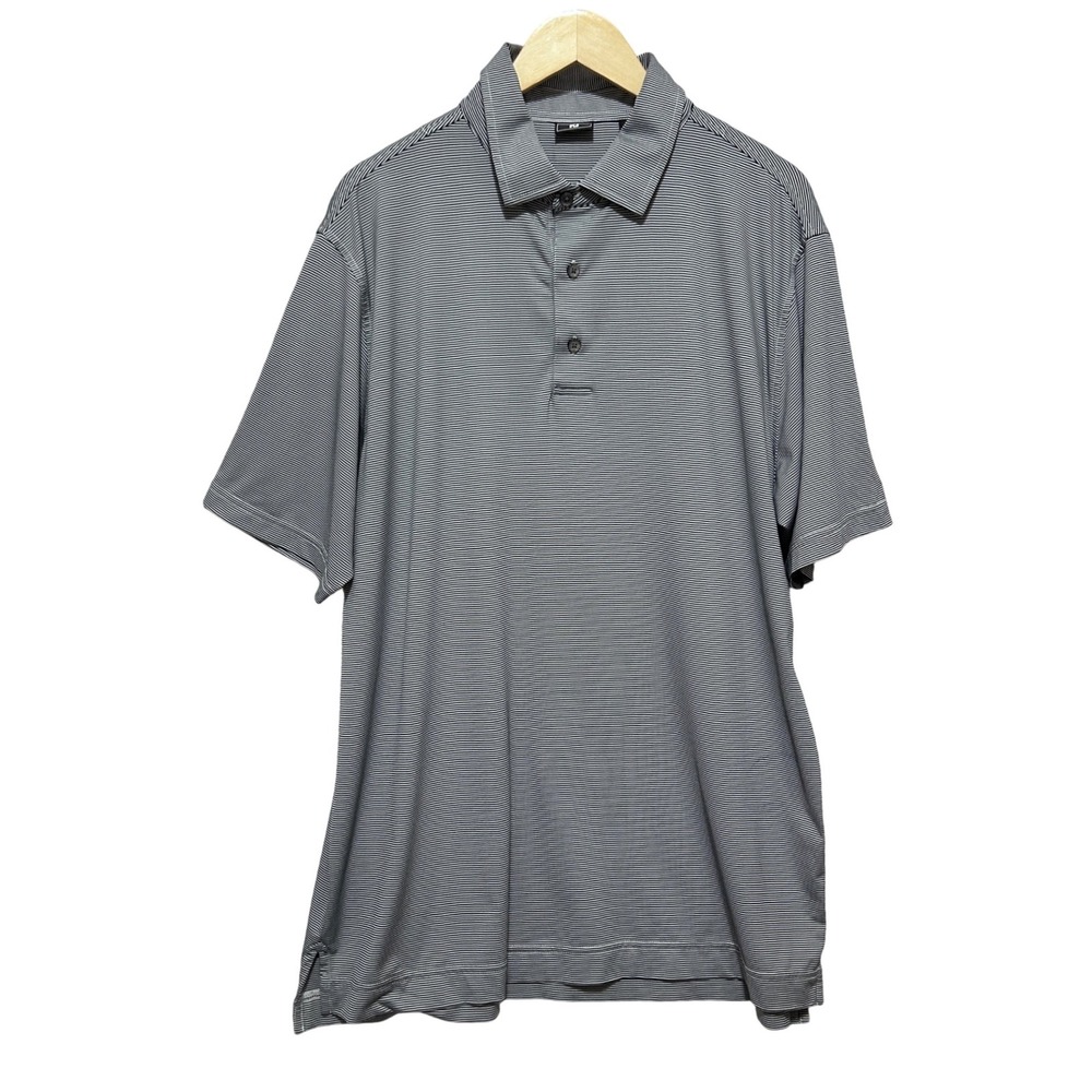 FootJoy Men Golf Polo XL Black Micro Stripe Performance Stretch Preppy Resort